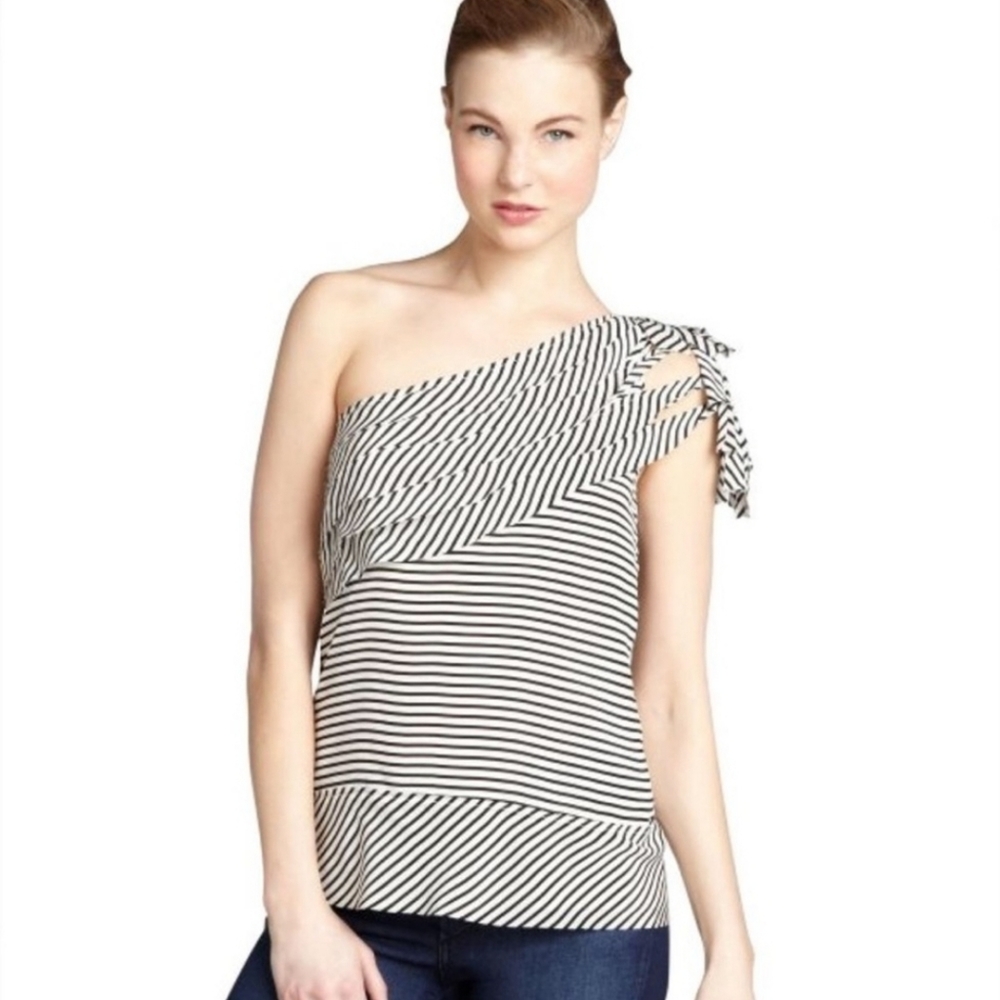 BCBGMAXAZRIA One Shoulder Silk Top, Size S